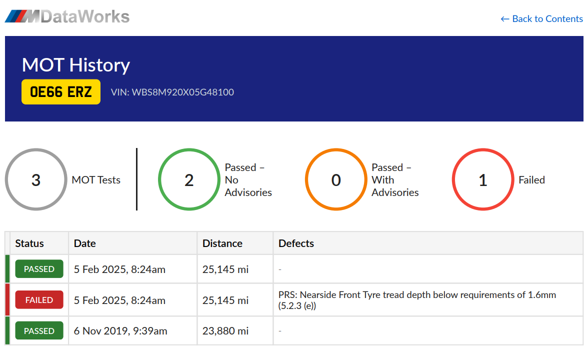 MOT history showing five year gap