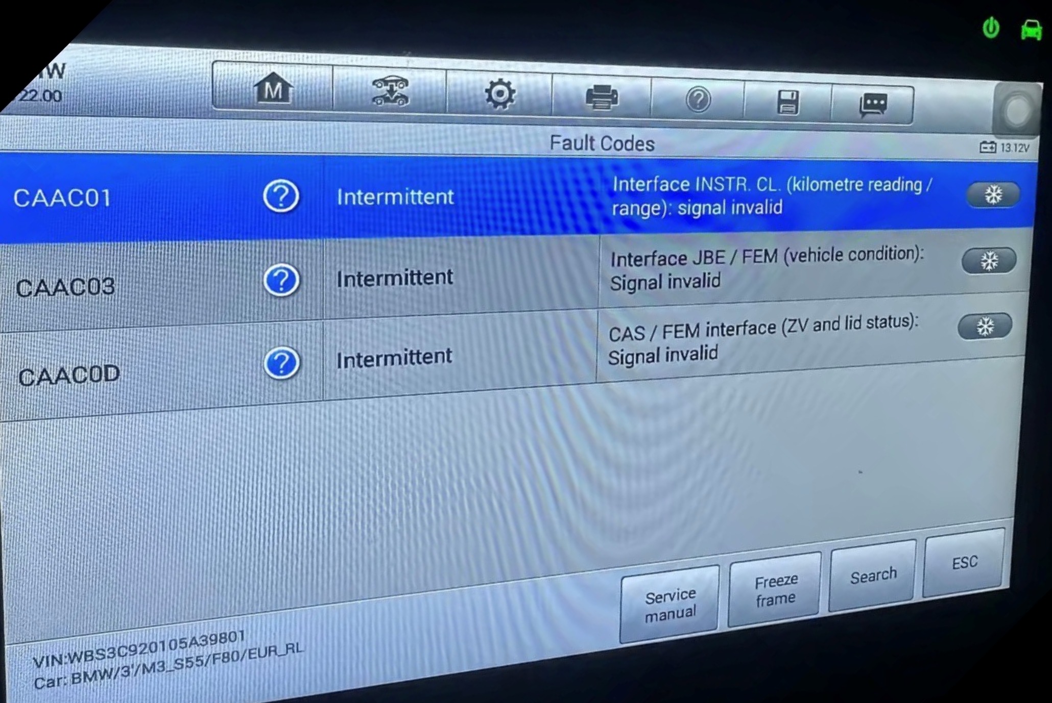 Code reader errors on CA15FMJ continued